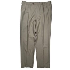 Samuelsohn Dress Pants Mens 38 Tan Wool Pleated Cuffed Academia Office Quiet Lux
